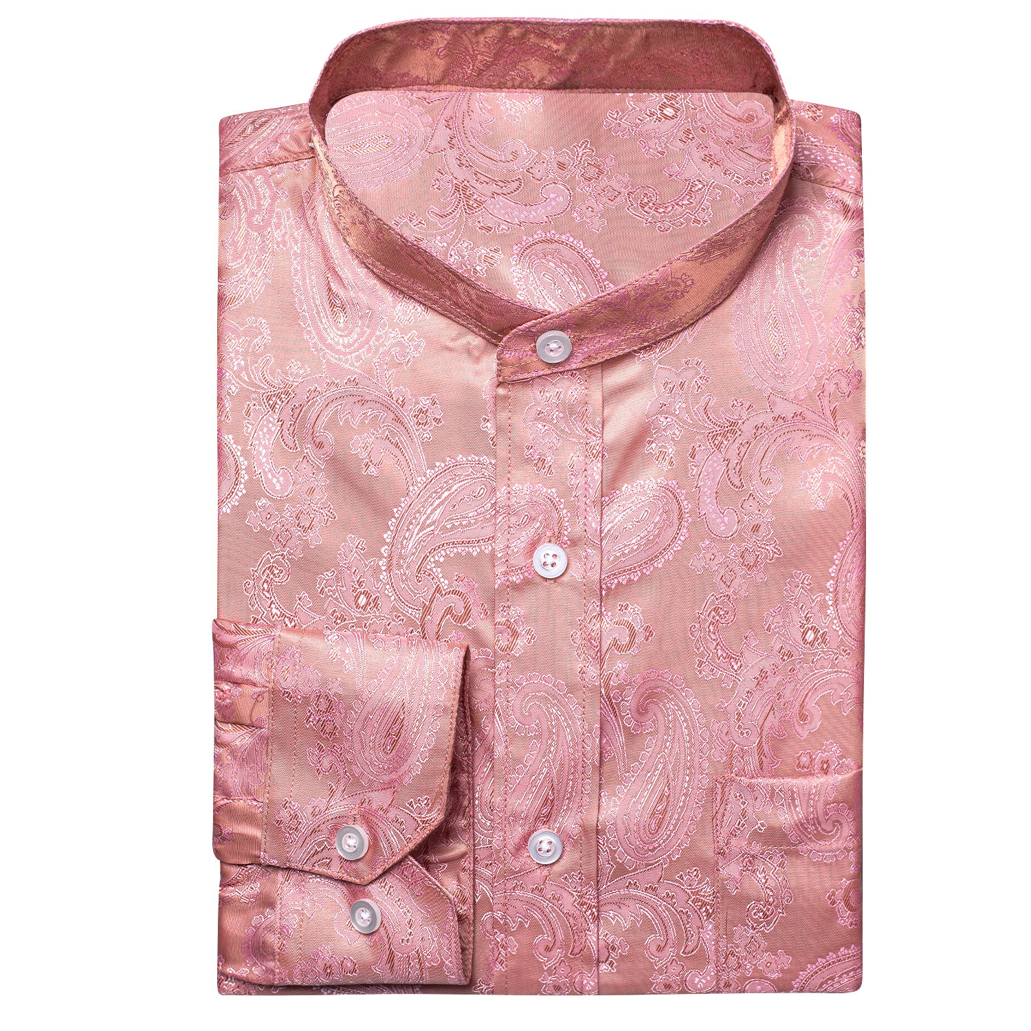 Peach Pink Paisley Men's Silk Dress Long Sleeve Shirt