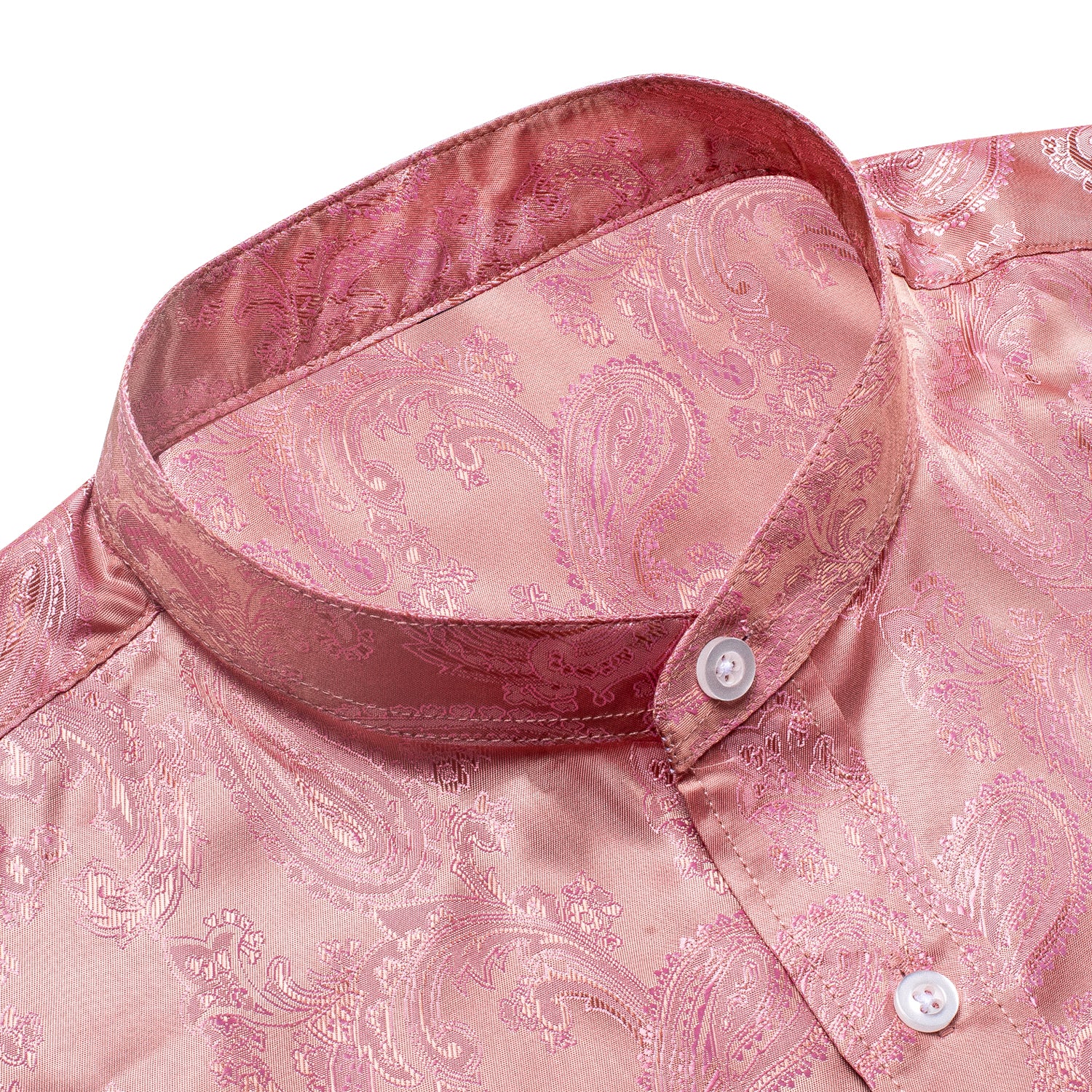 Peach Pink Paisley Men's Silk Dress Long Sleeve Shirt
