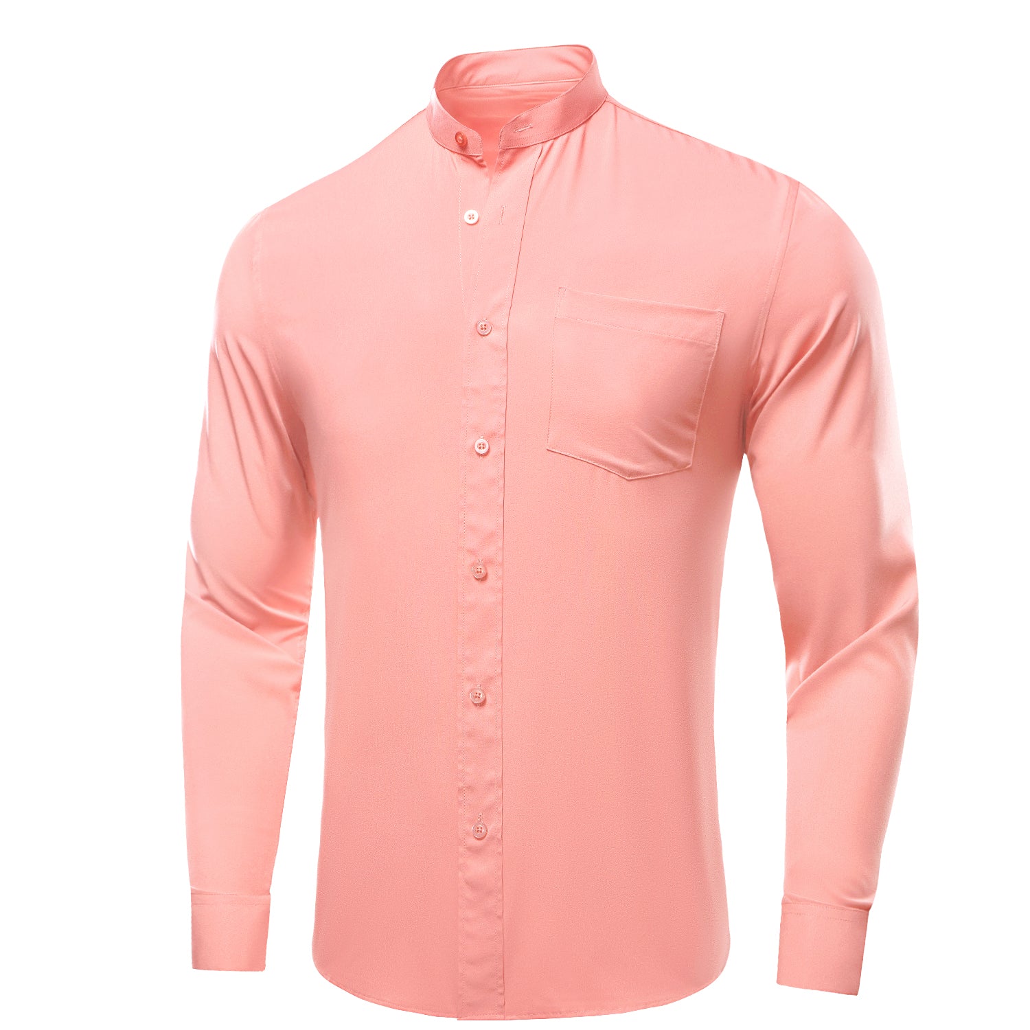 Coral Pink Solid Men's Long Sleeve Dress Shirt