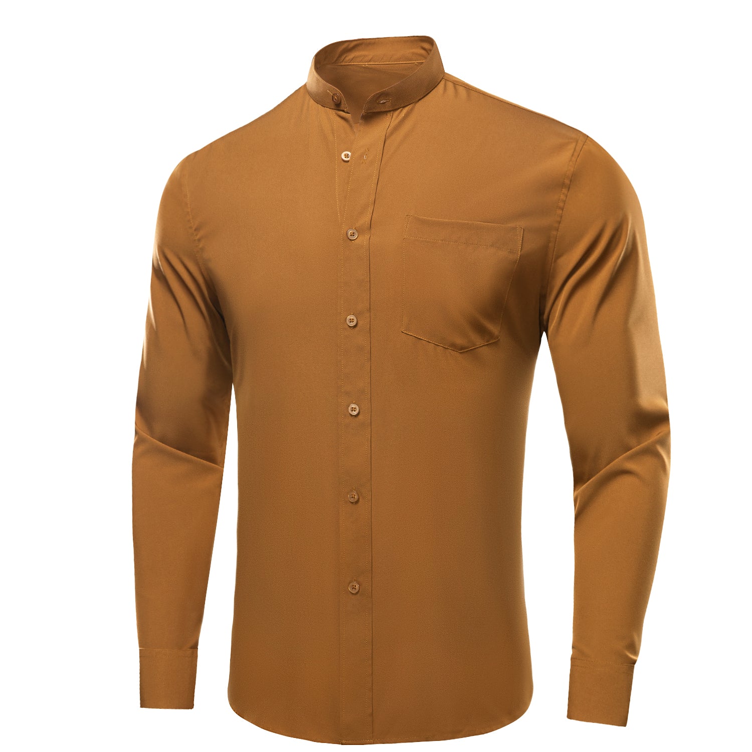 Brown Orange Solid Men's Long Sleeve Dress Shirt