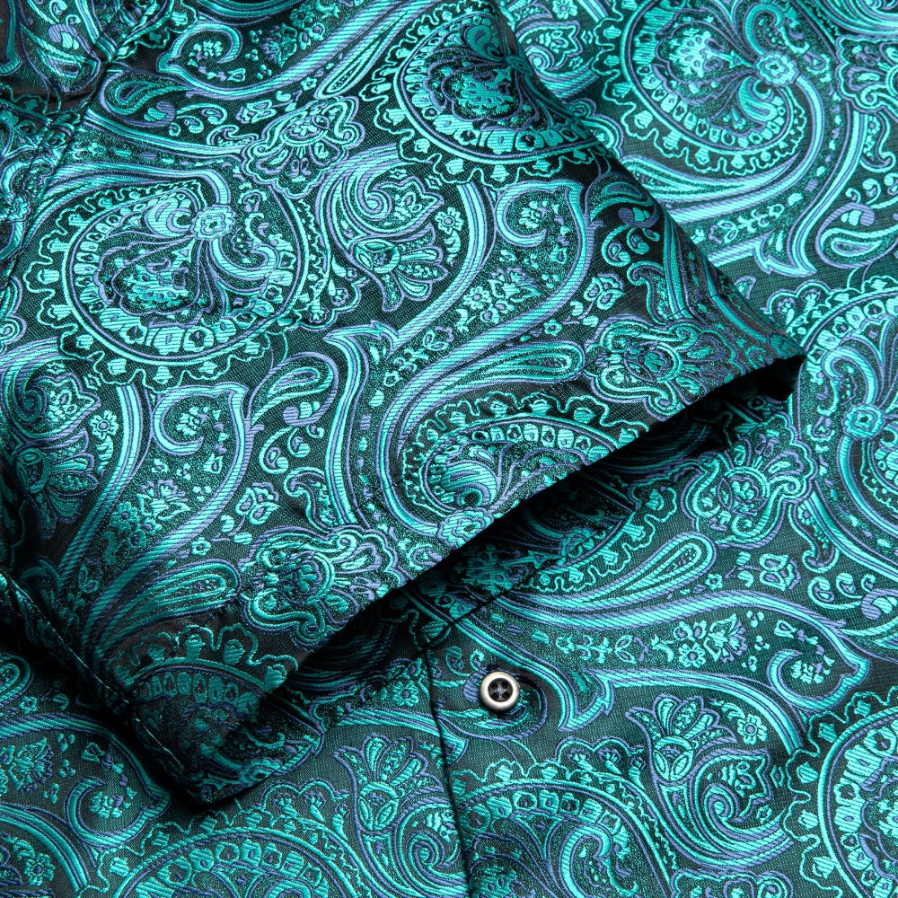 Lake Blue Paisley Silk Men's Short Sleeve Shirt