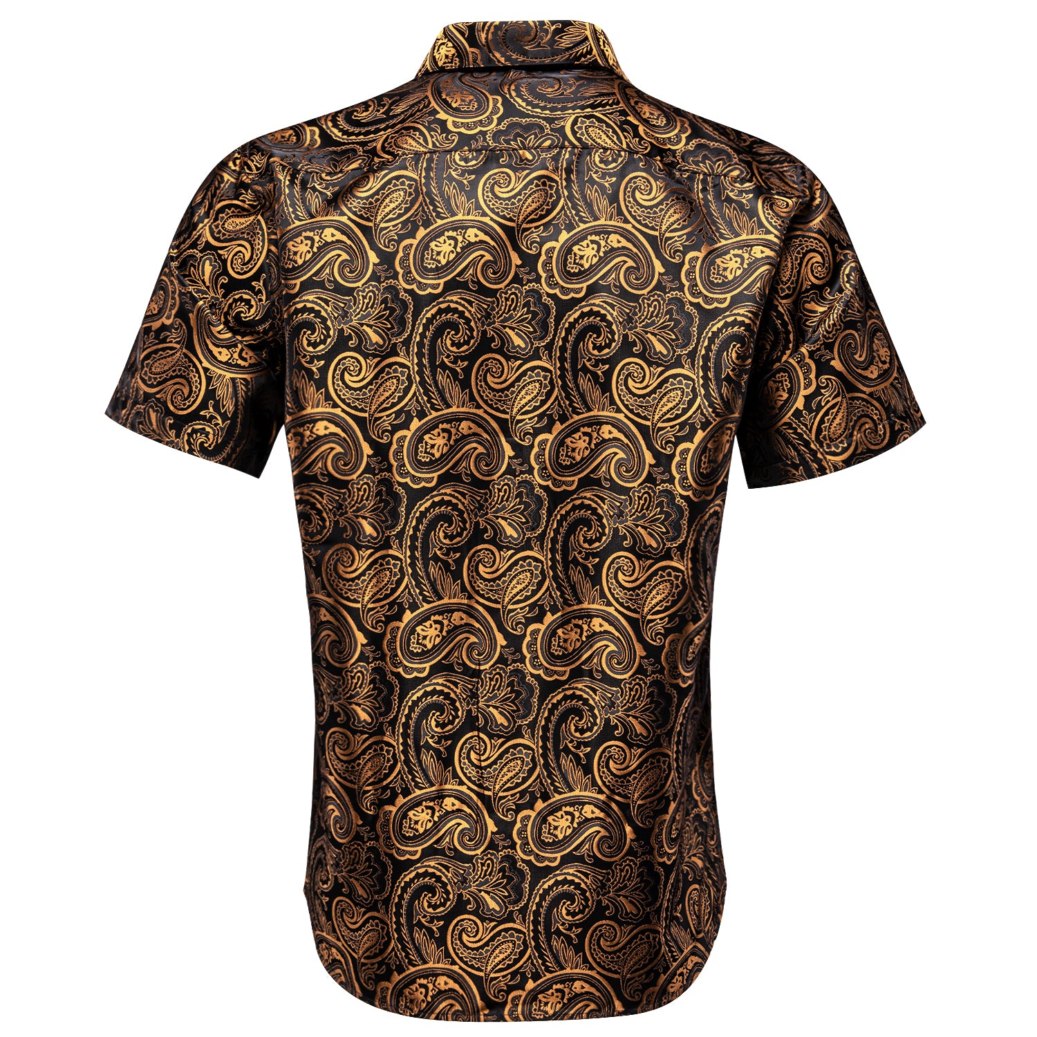 Golden Black Paisley Silk Men's Short Sleeve Shirt