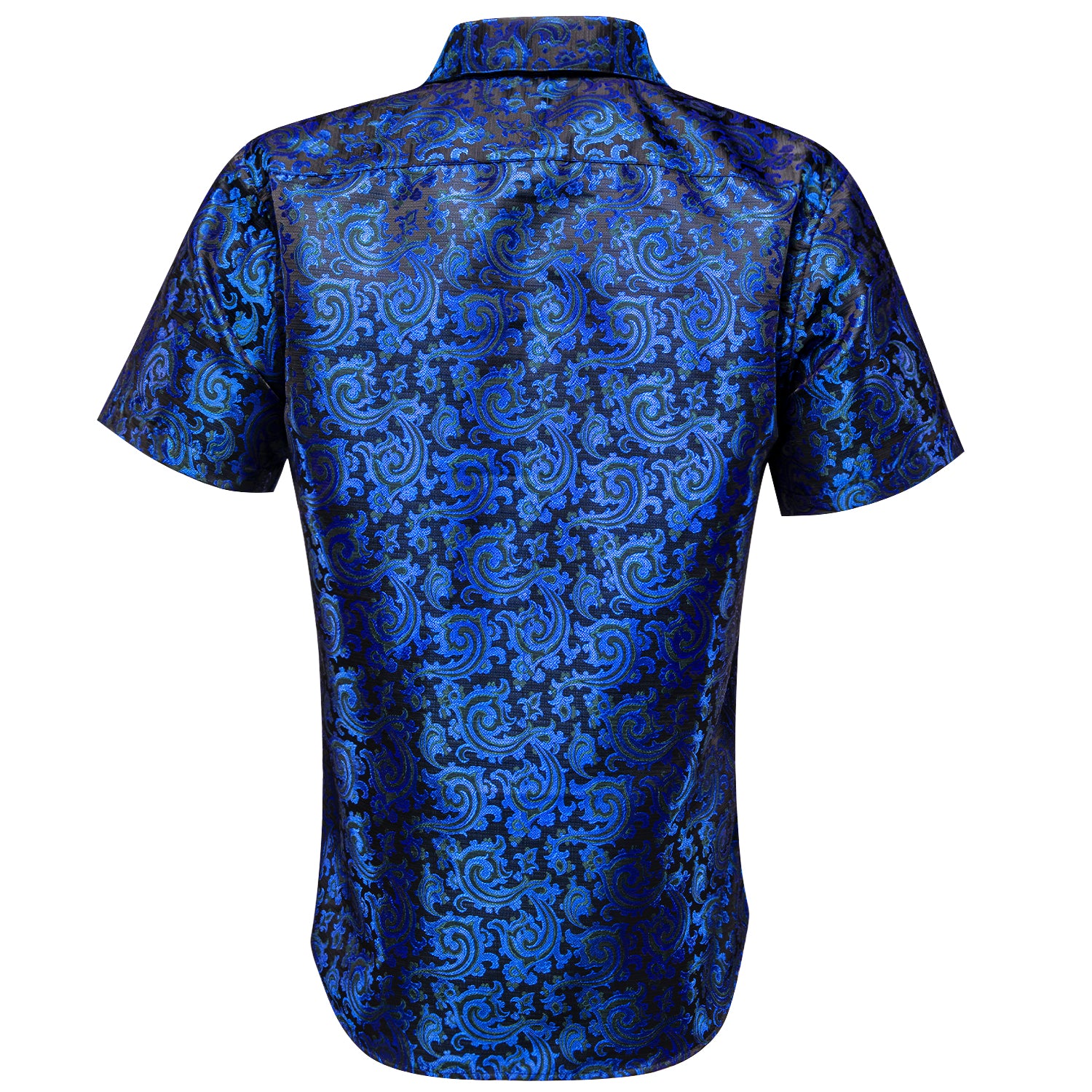 Dark Blue Black Paisley Silk Men's Short Sleeve Shirt