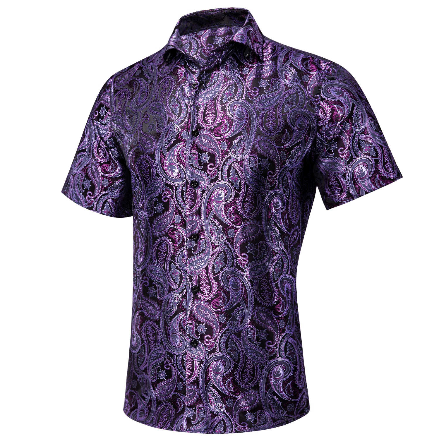 Purple Paisley Silk Men's Short Sleeve Shirt