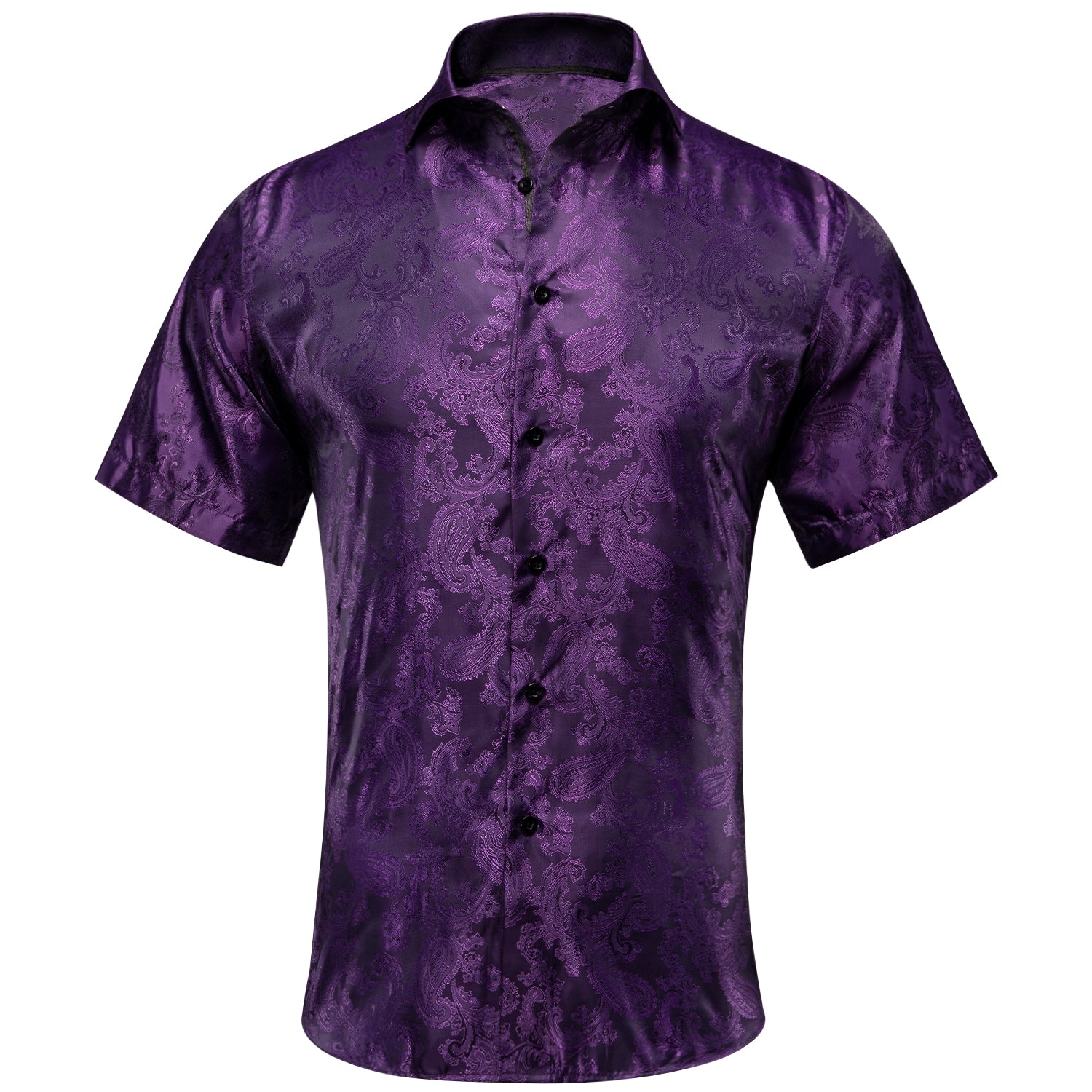 Dark Purple Paisley Silk Men's Short Sleeve Shirt