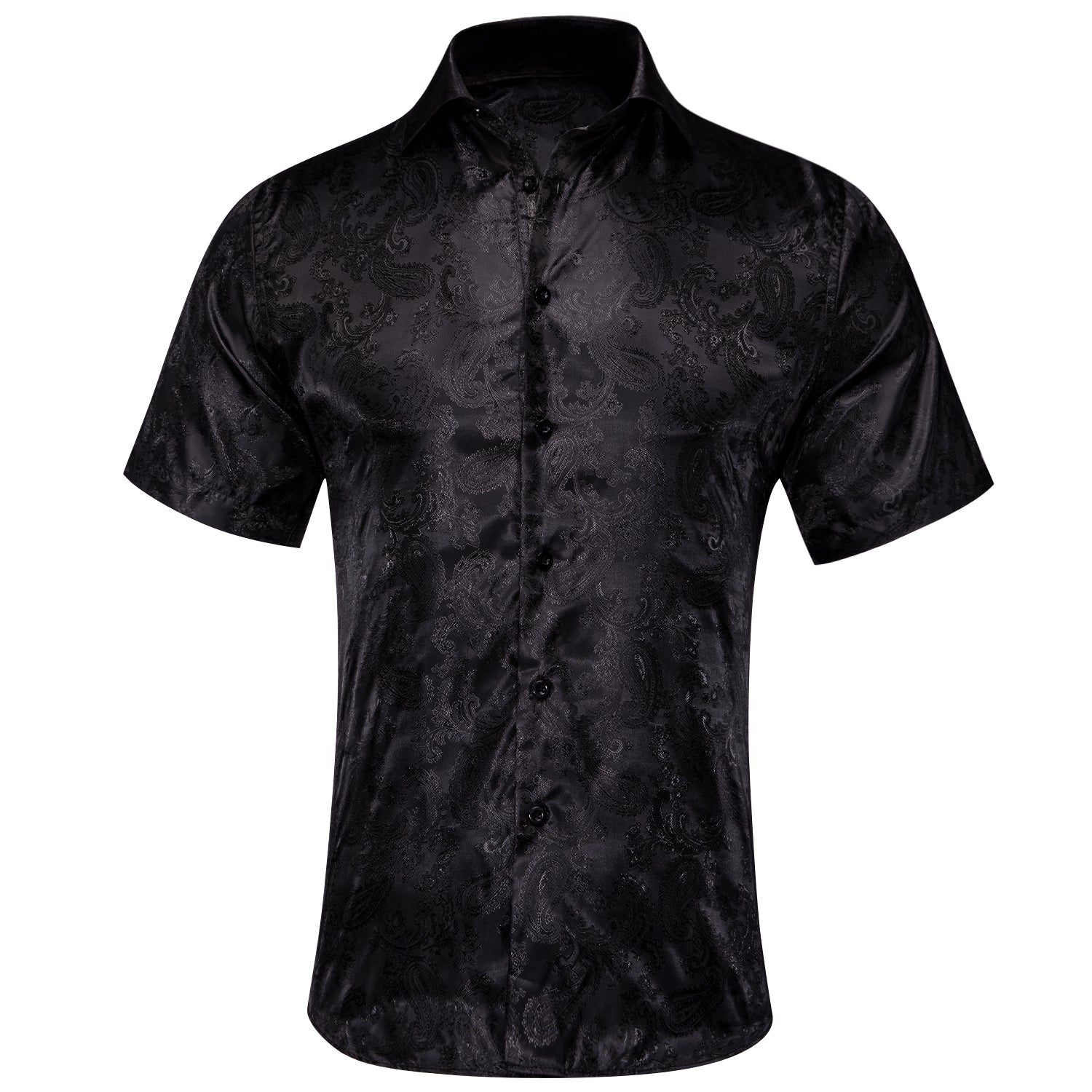 Black Paisley Silk Men's Short Sleeve Shirt