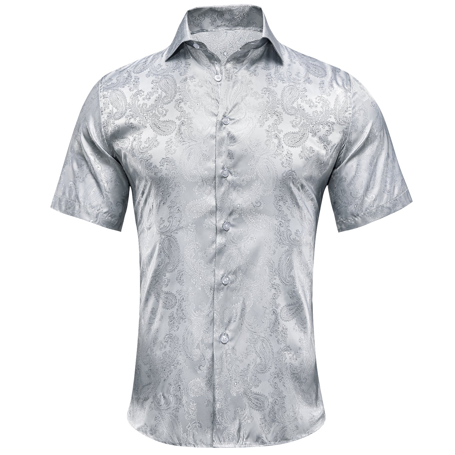 Dark Grey Paisley Silk Men's Short Sleeve Shirt