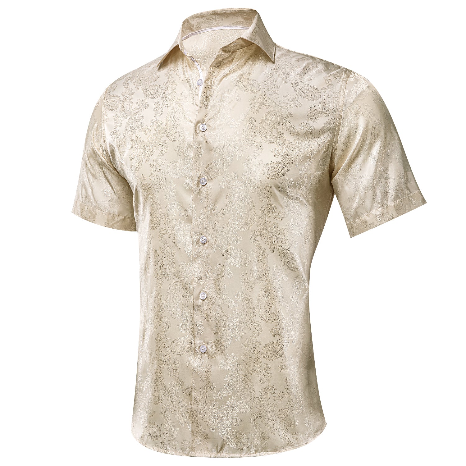 New Champagne Paisley Silk Men's Short Sleeve Shirt