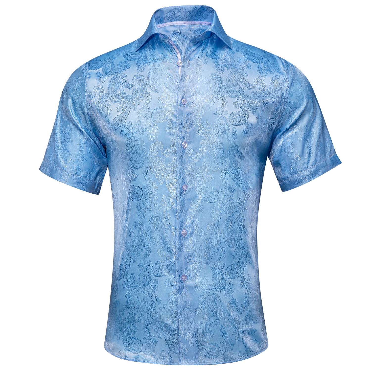 Sky Blue Paisley Silk Men's Short Sleeve Shirt