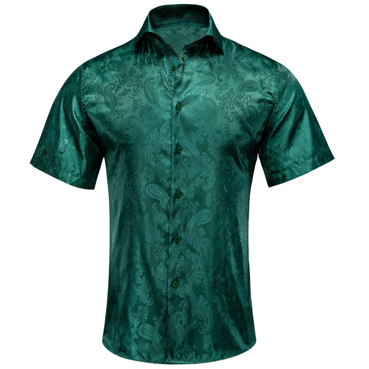 Dark Green Paisley Silk Men's Short Sleeve Shirt