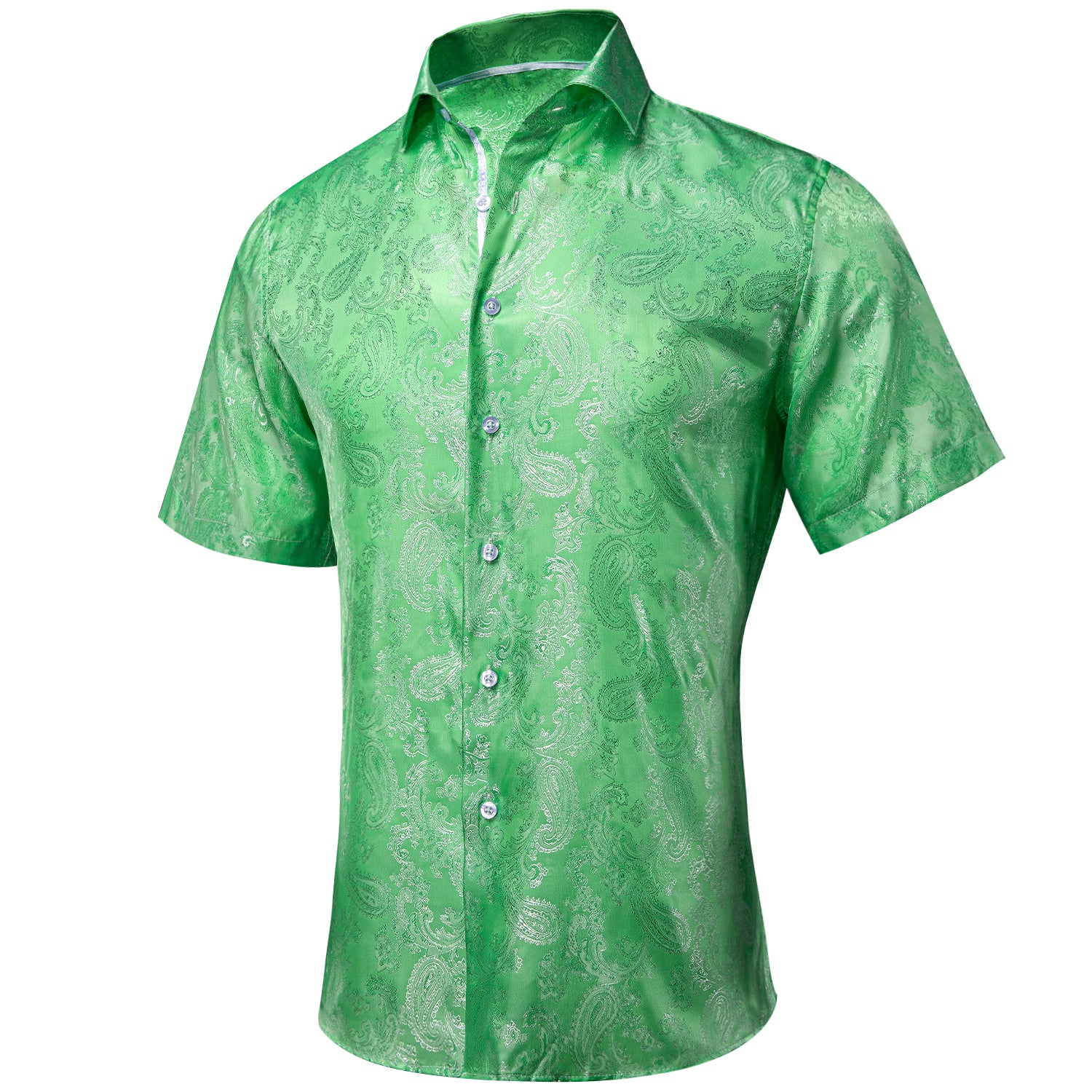 Grass Green Paisley Silk Men's Short Sleeve Shirt