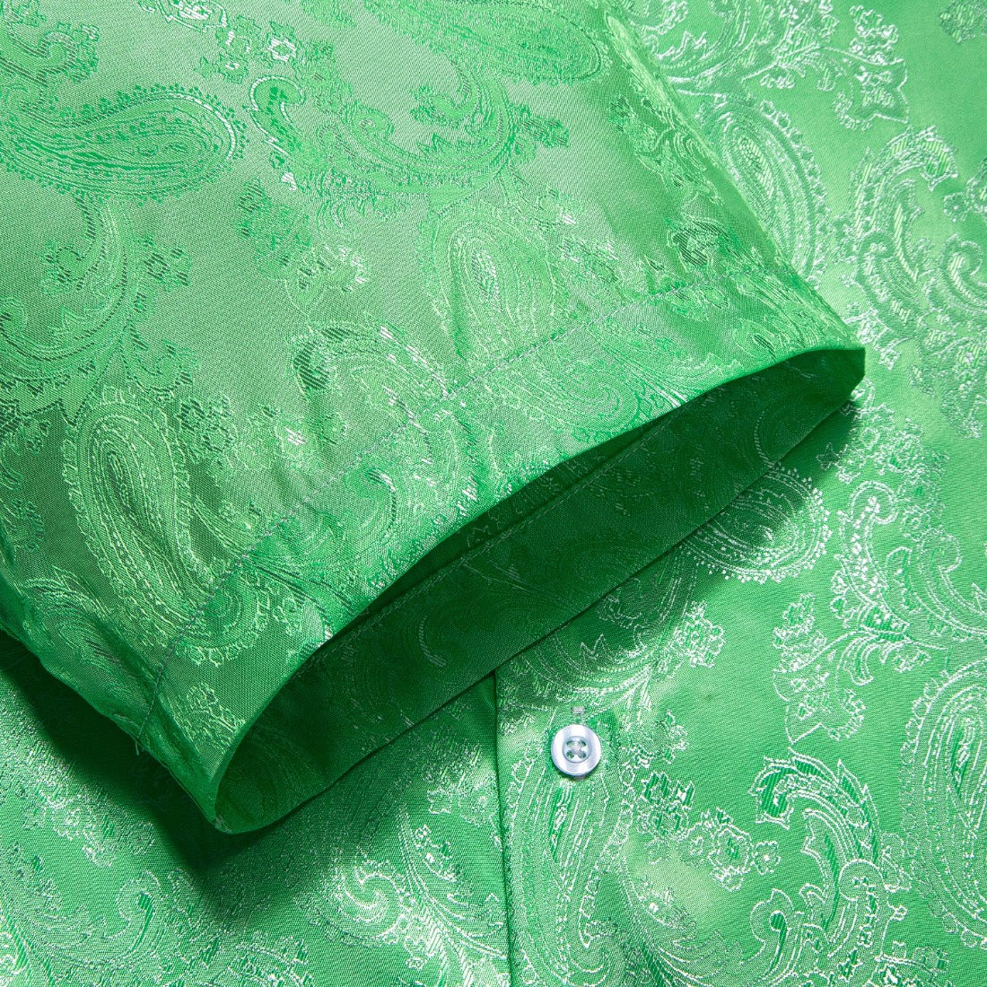 Grass Green Paisley Silk Men's Short Sleeve Shirt