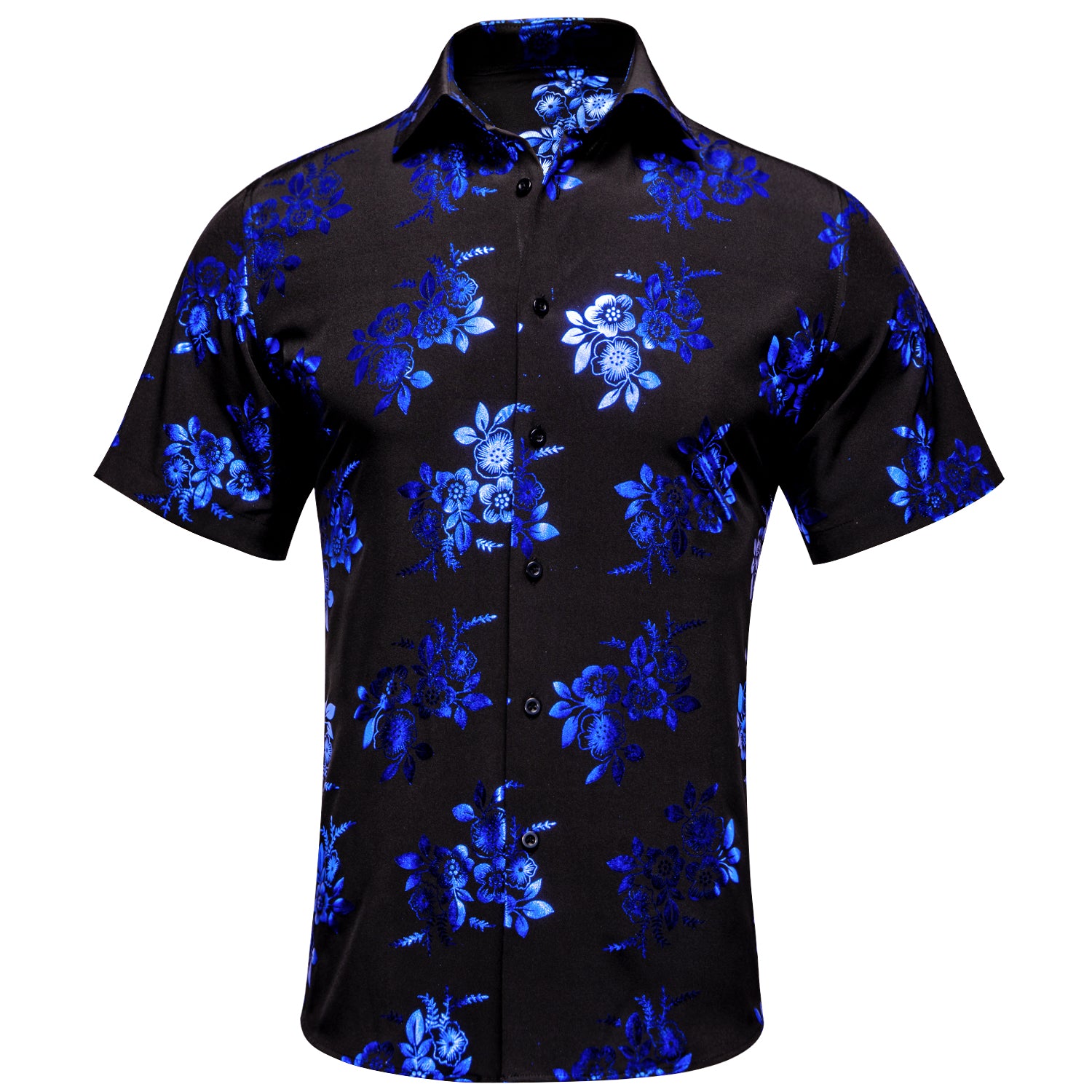Black Blue Floral Men's Short Sleeve Shirt