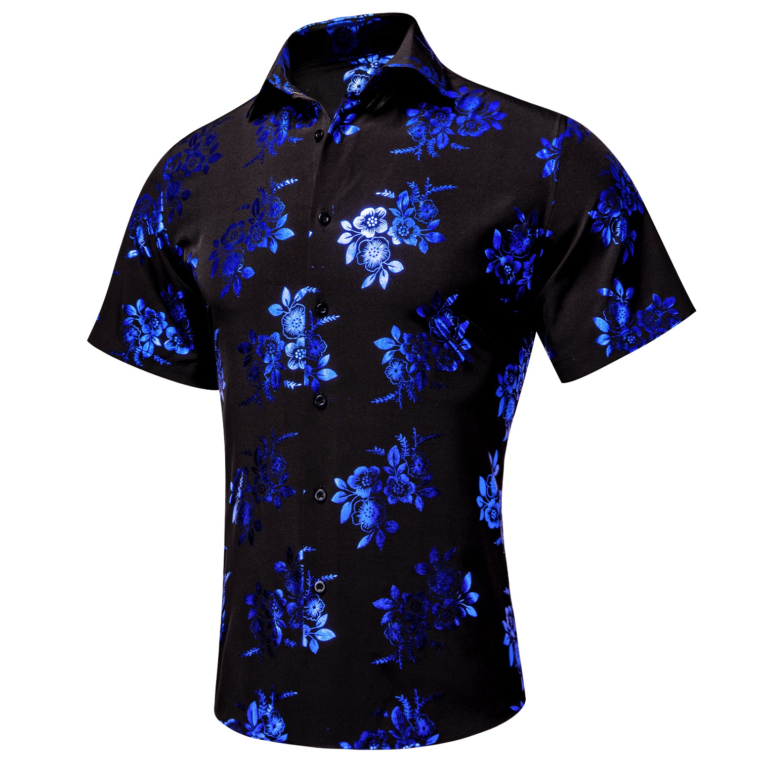 Clearance Sale New Black Blue Floral Men's Short Sleeve Shirt