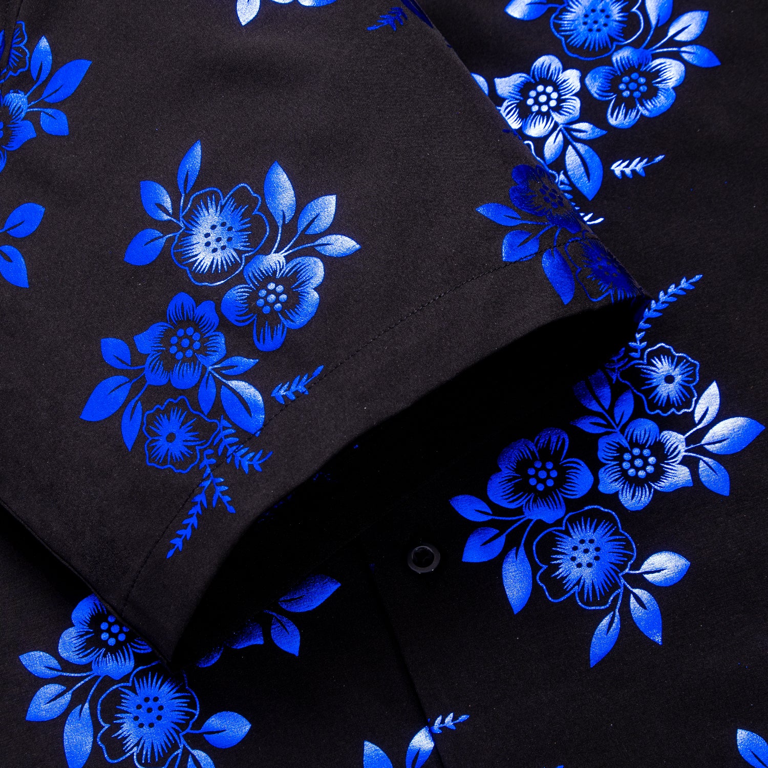 Clearance Sale New Black Blue Floral Men's Short Sleeve Shirt