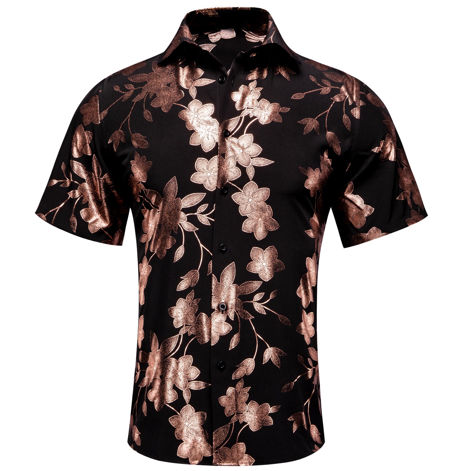 Black Brown Floral Men's Short Sleeve Shirt