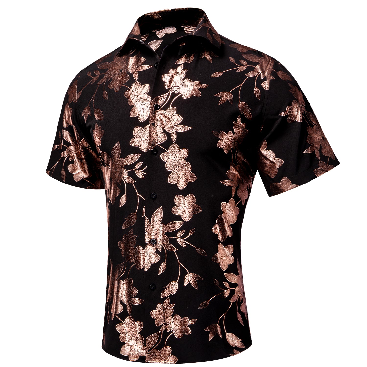 Black Brown Floral Men's Short Sleeve Shirt