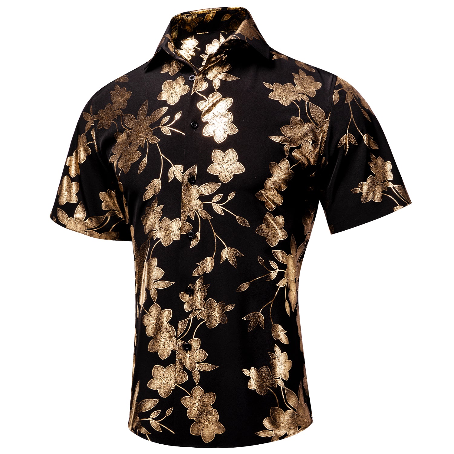 New Black Wheat Floral Men's Short Sleeve Shirt