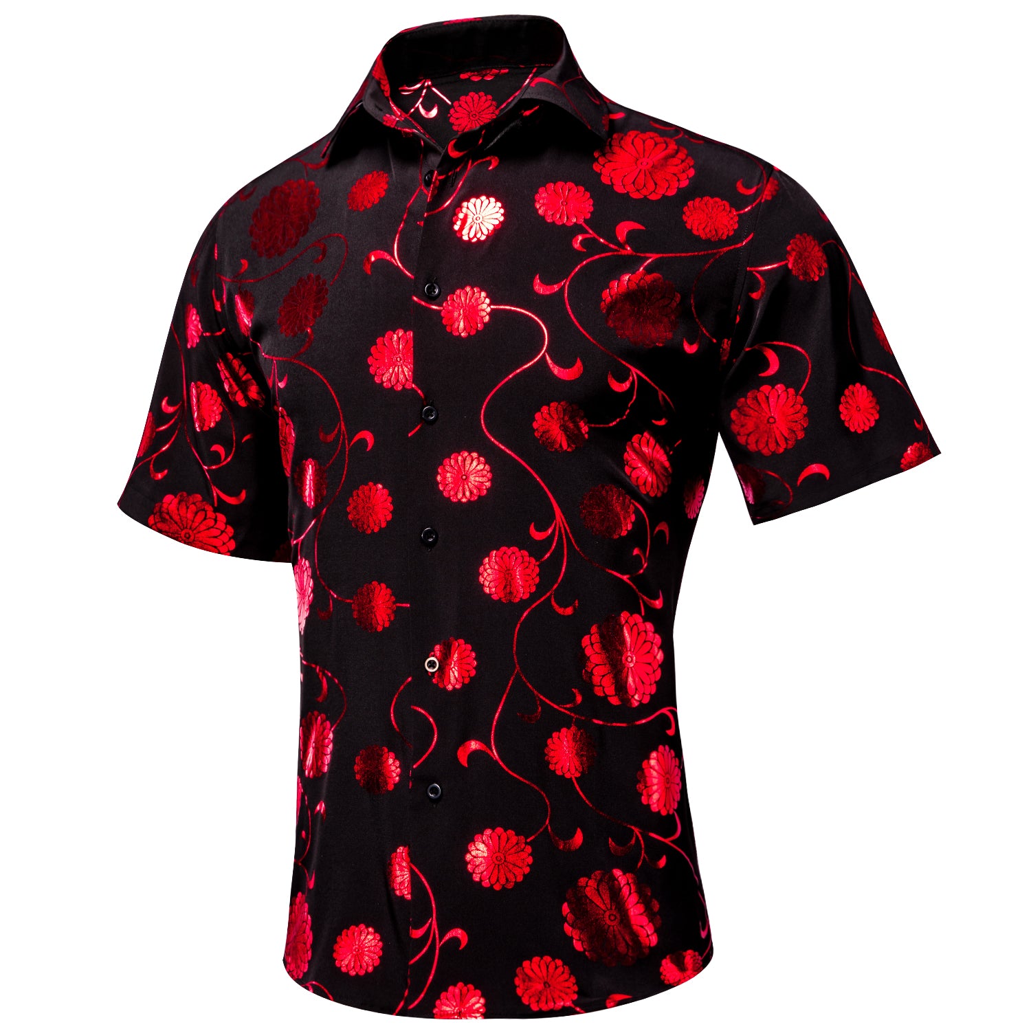 Black Red Flower Men's Short Sleeve Shirt
