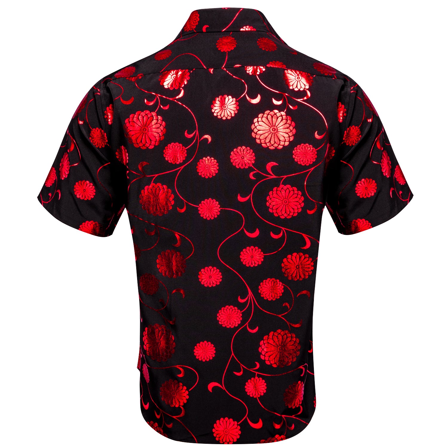 Clearance Sale New Black Red Flower Men's Short Sleeve Shirt