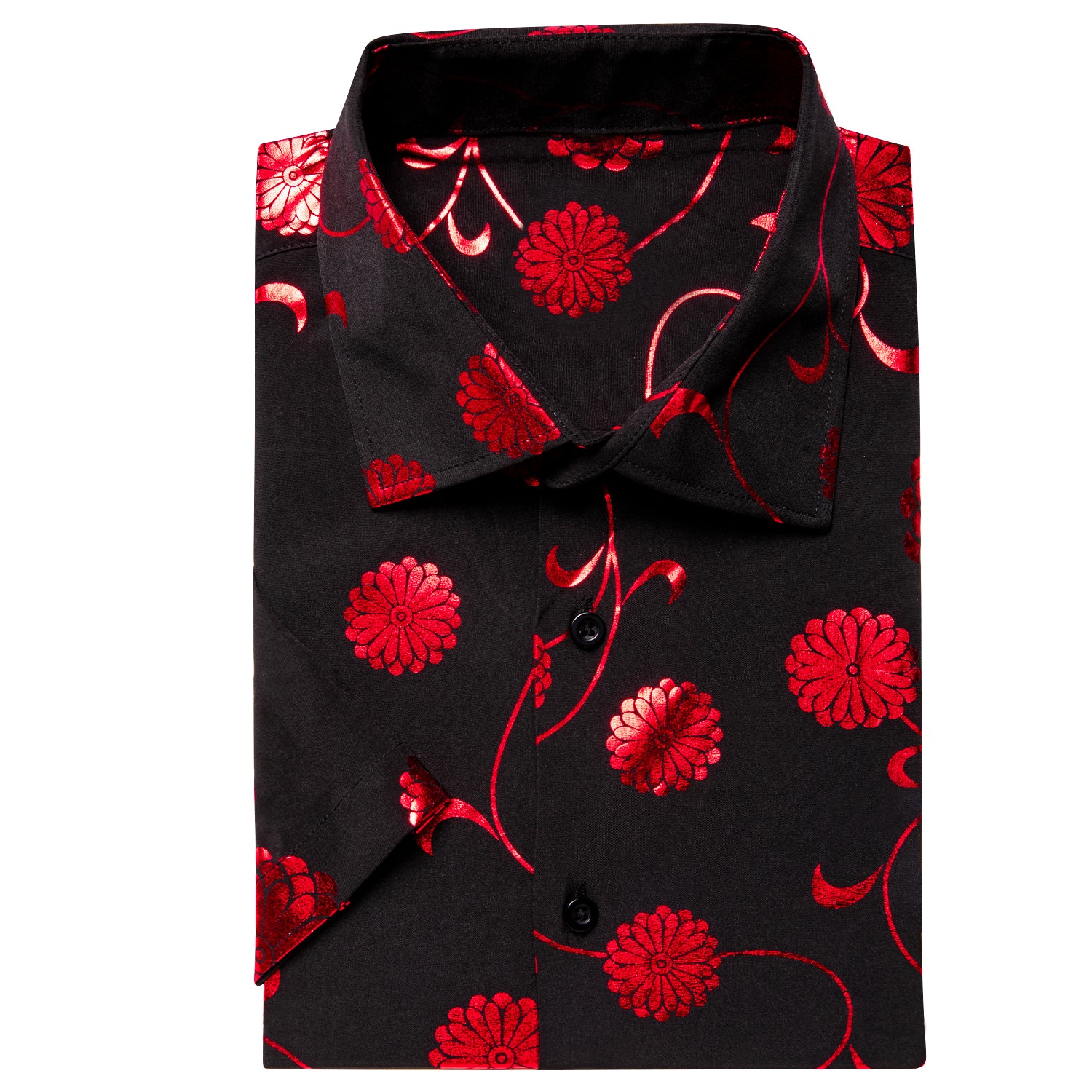 Clearance Sale New Black Red Flower Men's Short Sleeve Shirt