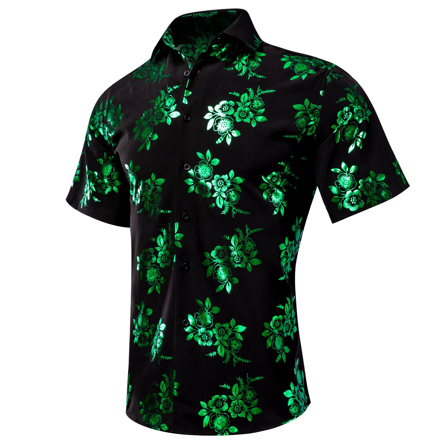New Black Green Floral Men's Short Sleeve Shirt