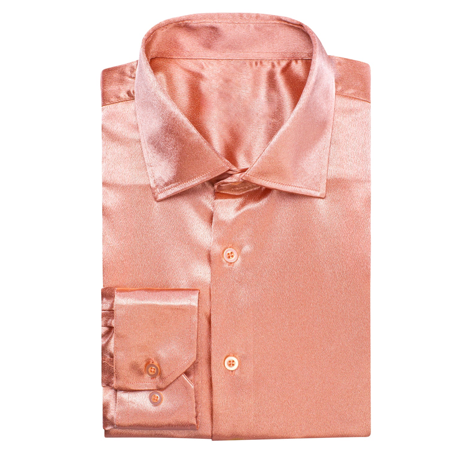New Coral Pink Satin Silk Men's Long Sleeve Shirt