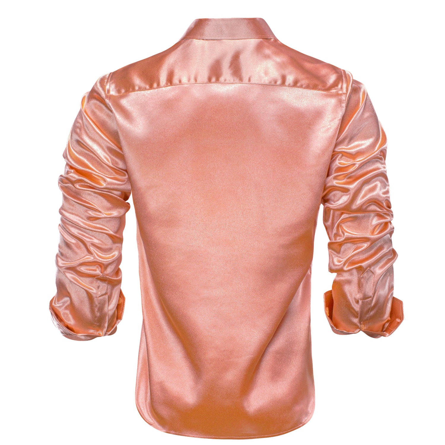 Coral Pink Satin Silk Men's Long Sleeve Shirt