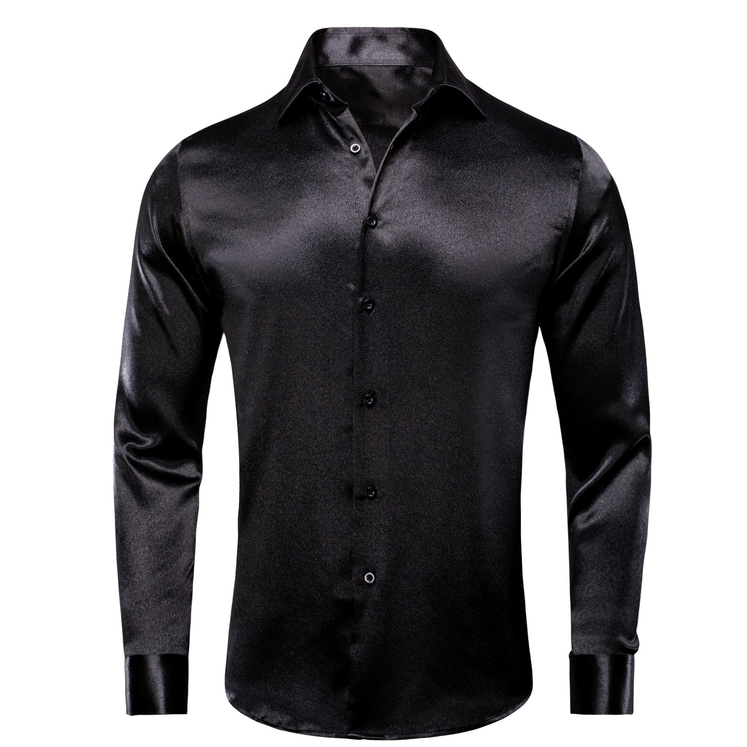 New Black Satin Silk Men's Long Sleeve Shirt