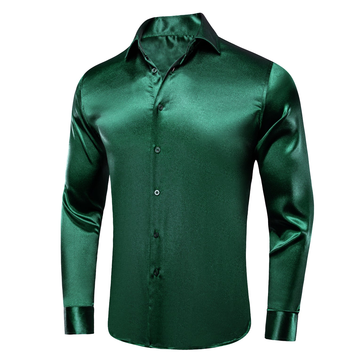 New Green Satin Silk Men's Long Sleeve Shirt