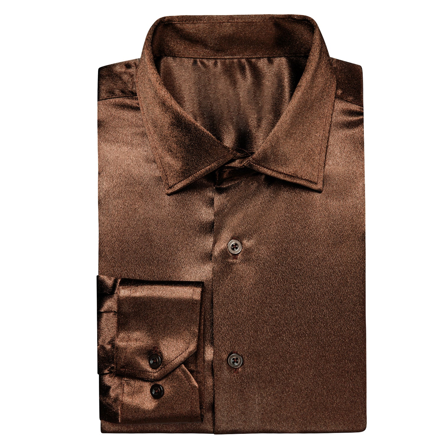 Men's Top Dark Brown Satin Silk Men's Long Sleeve Dress Shirt