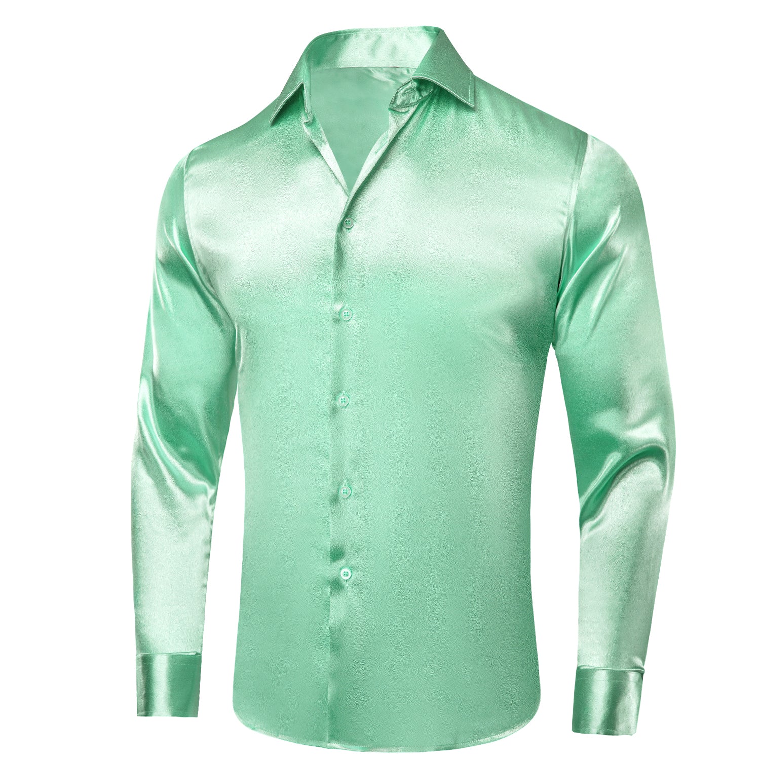 New Mint Green Satin Silk Men's Long Sleeve Shirt
