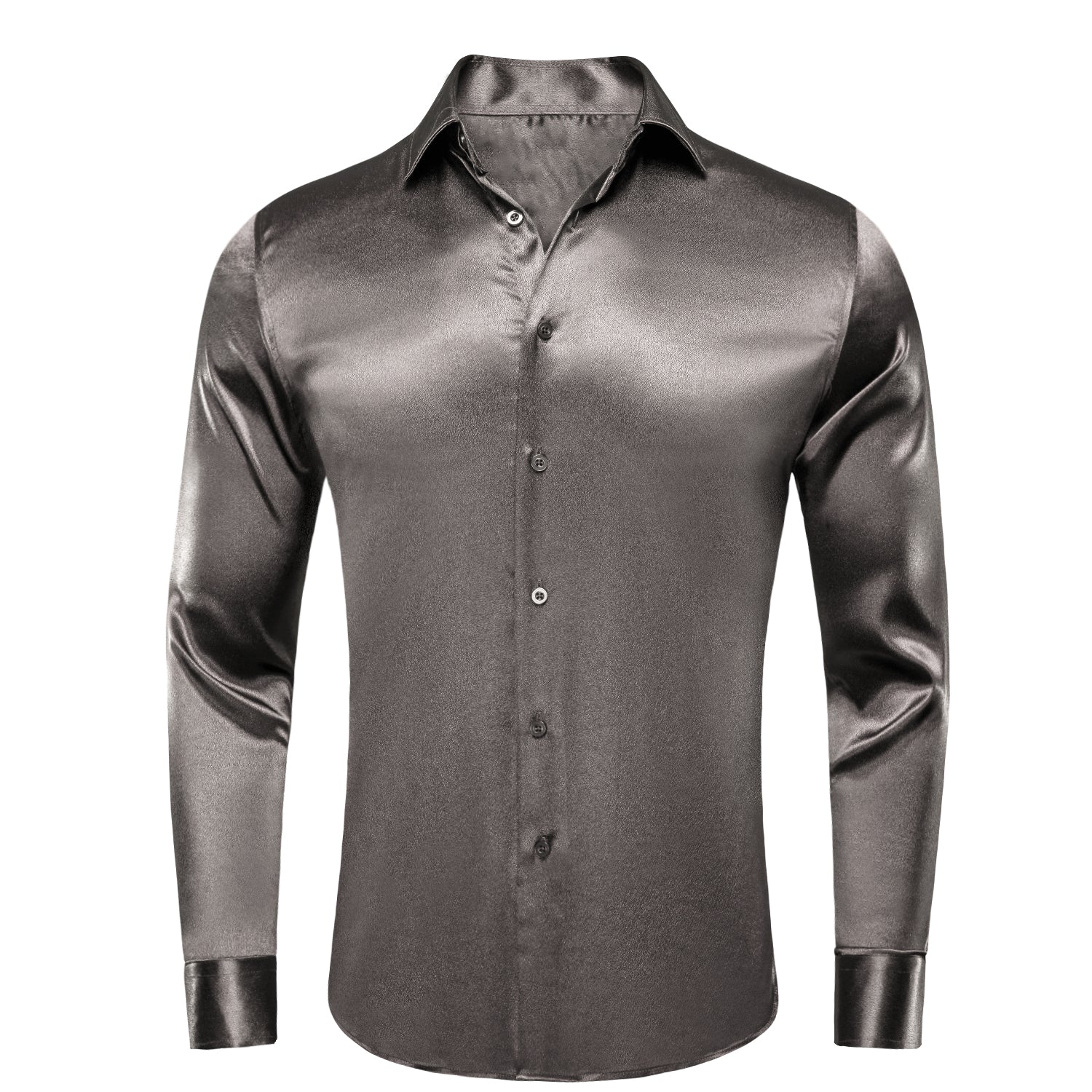 Steel Grey Satin Silk Men's Long Sleeve Shirt