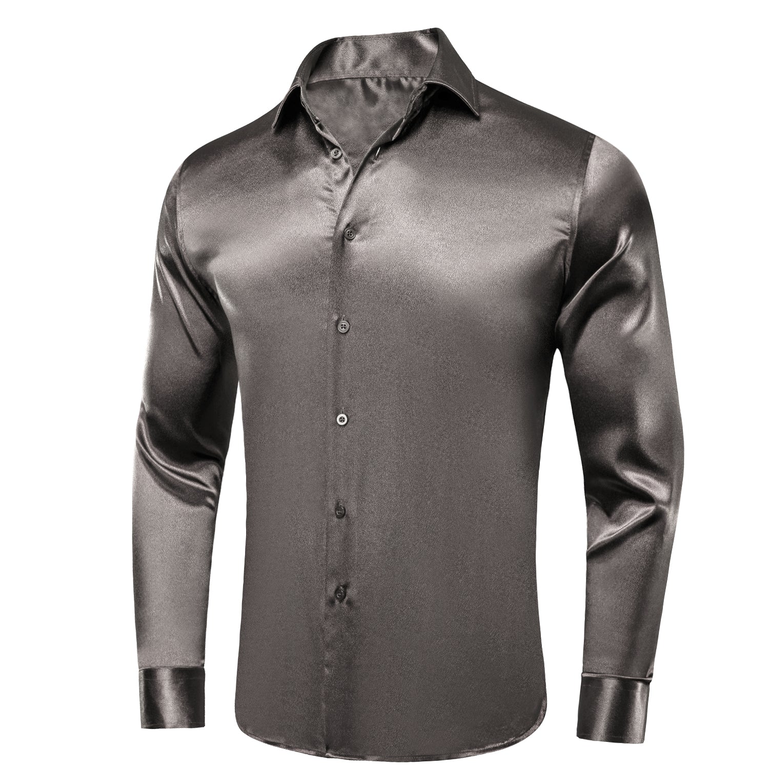 Clearance Sale New Steel Grey Satin Silk Men's Long Sleeve Shirt