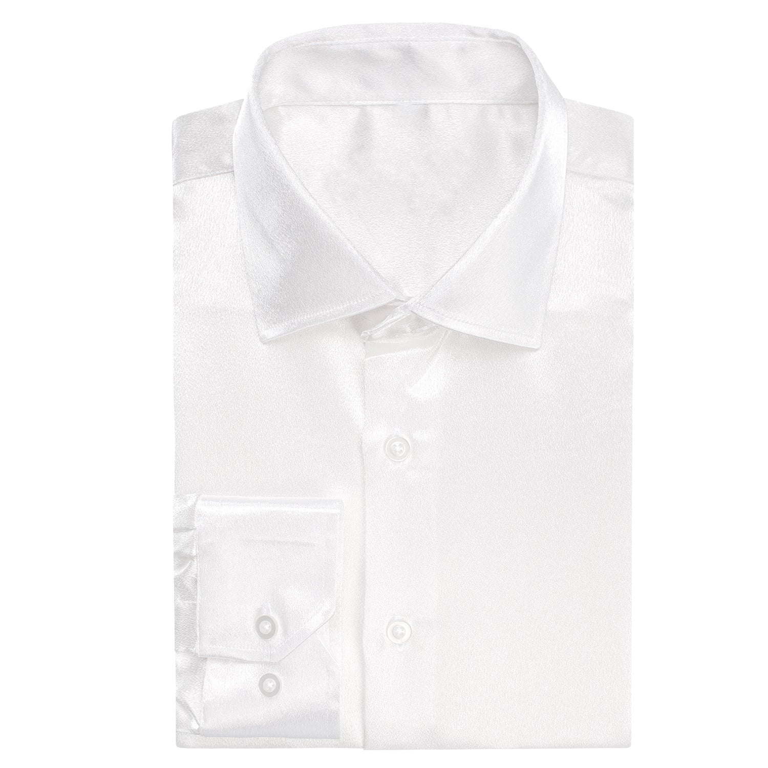 New White Satin Silk Men's Long Sleeve Shirt
