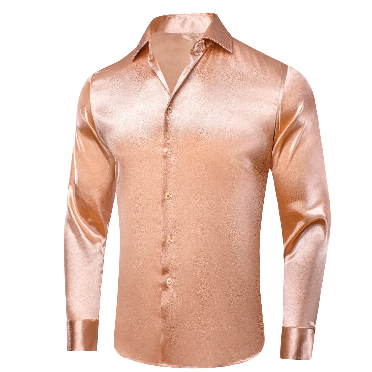 New Rose Golden Satin Silk Men's Long Sleeve Shirt