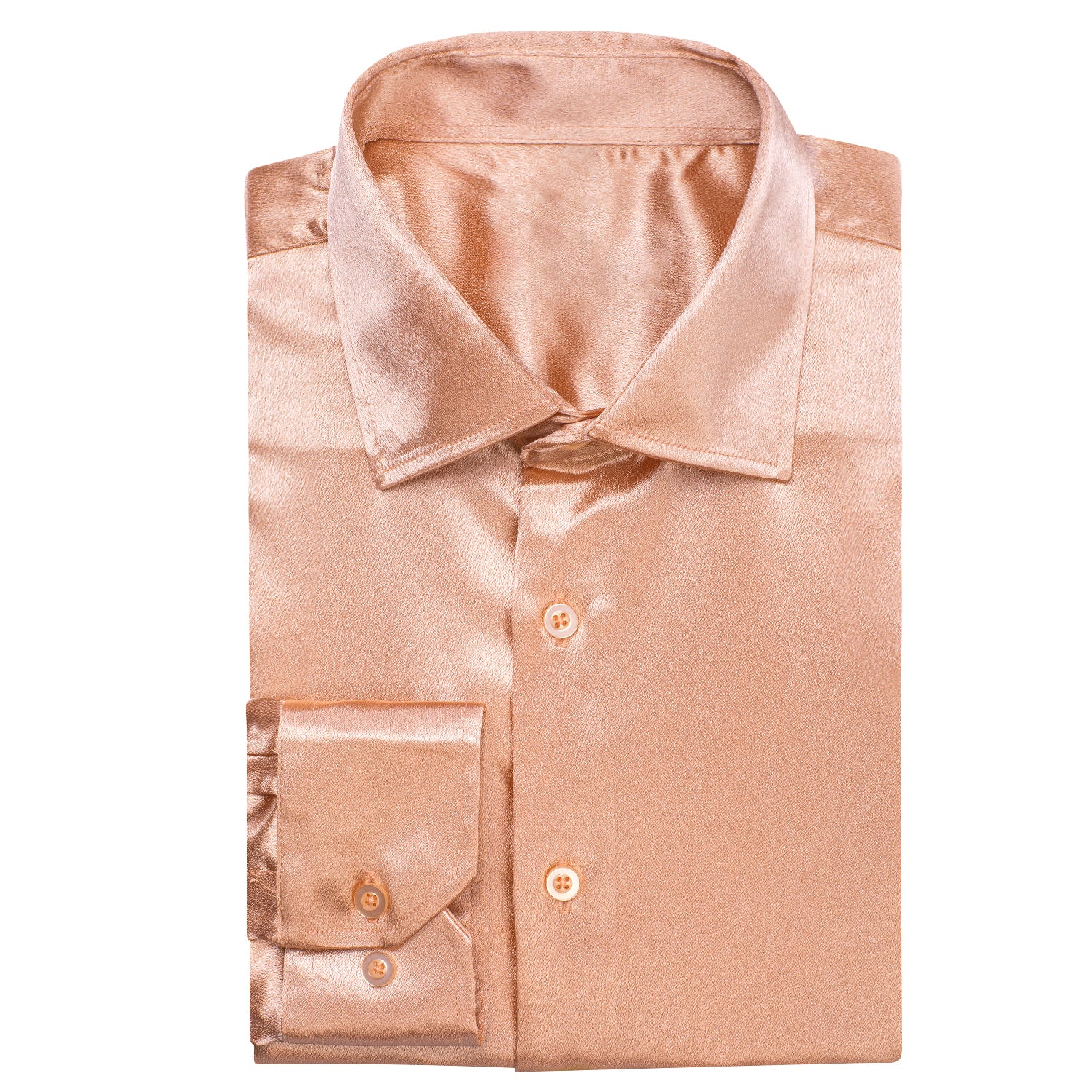 New Rose Golden Satin Silk Men's Long Sleeve Shirt
