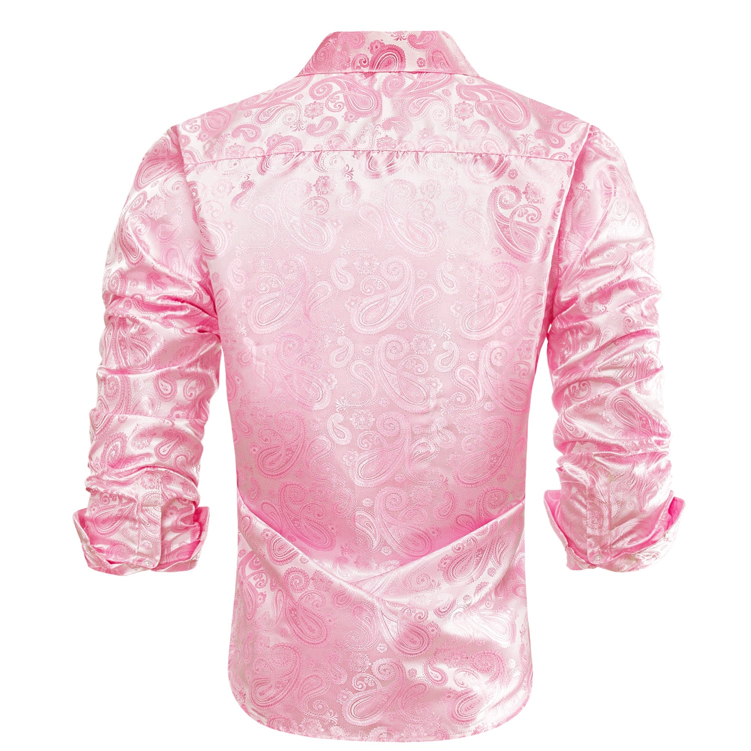 Pink Paisley Silk Men's Long Sleeve Shirt Casual