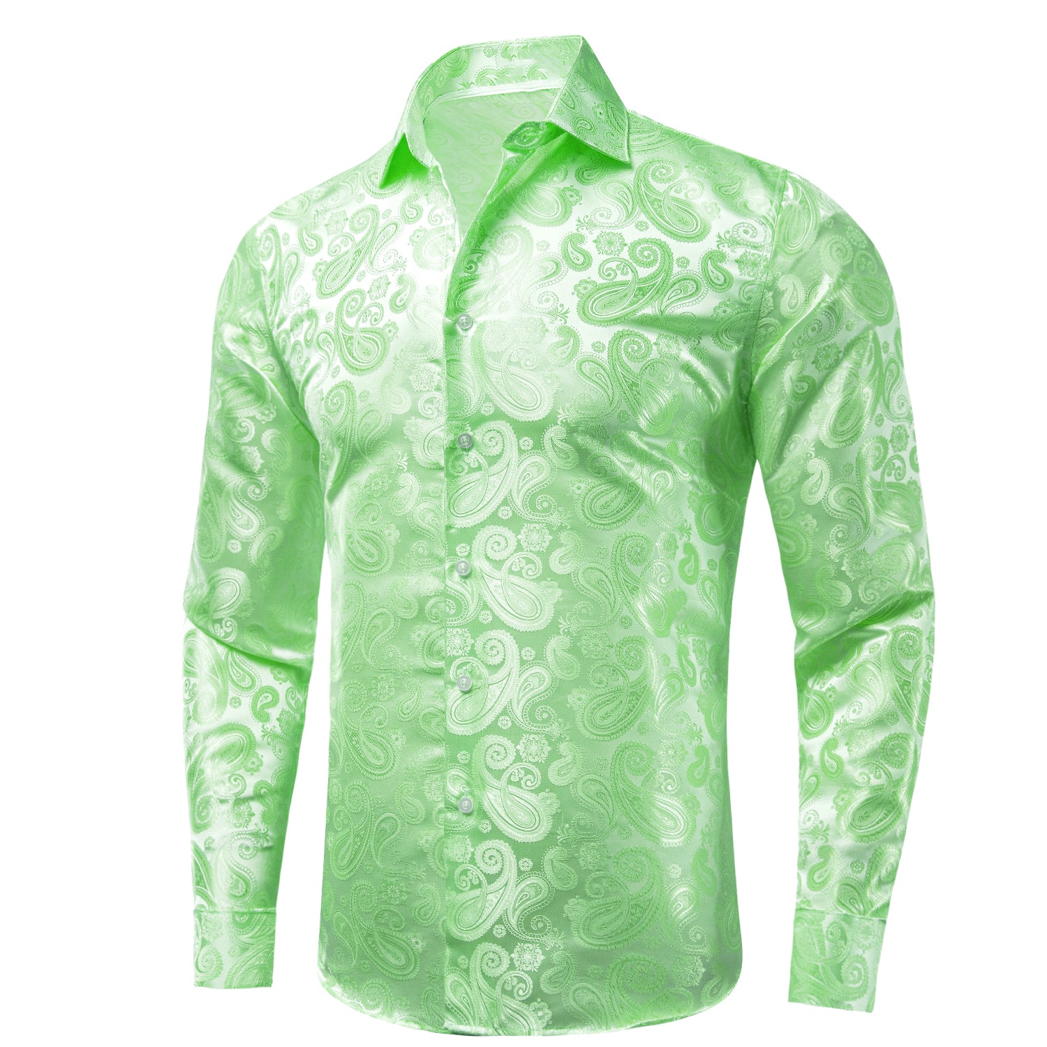 New Apple Green Paisley Silk Men's Long Sleeve Shirt Casual