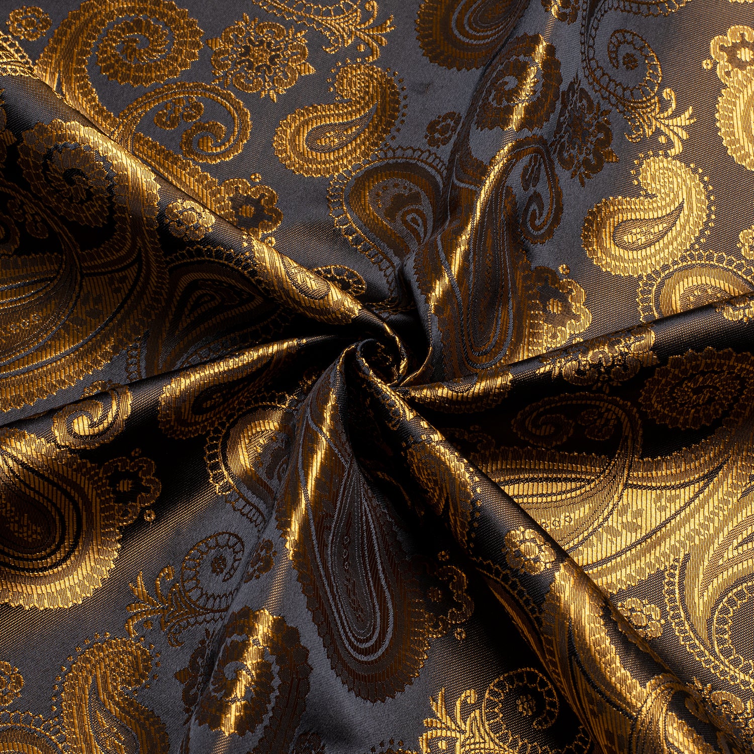 Luxury Golden Black Paisley Silk Men's Long Sleeve Shirt Casual