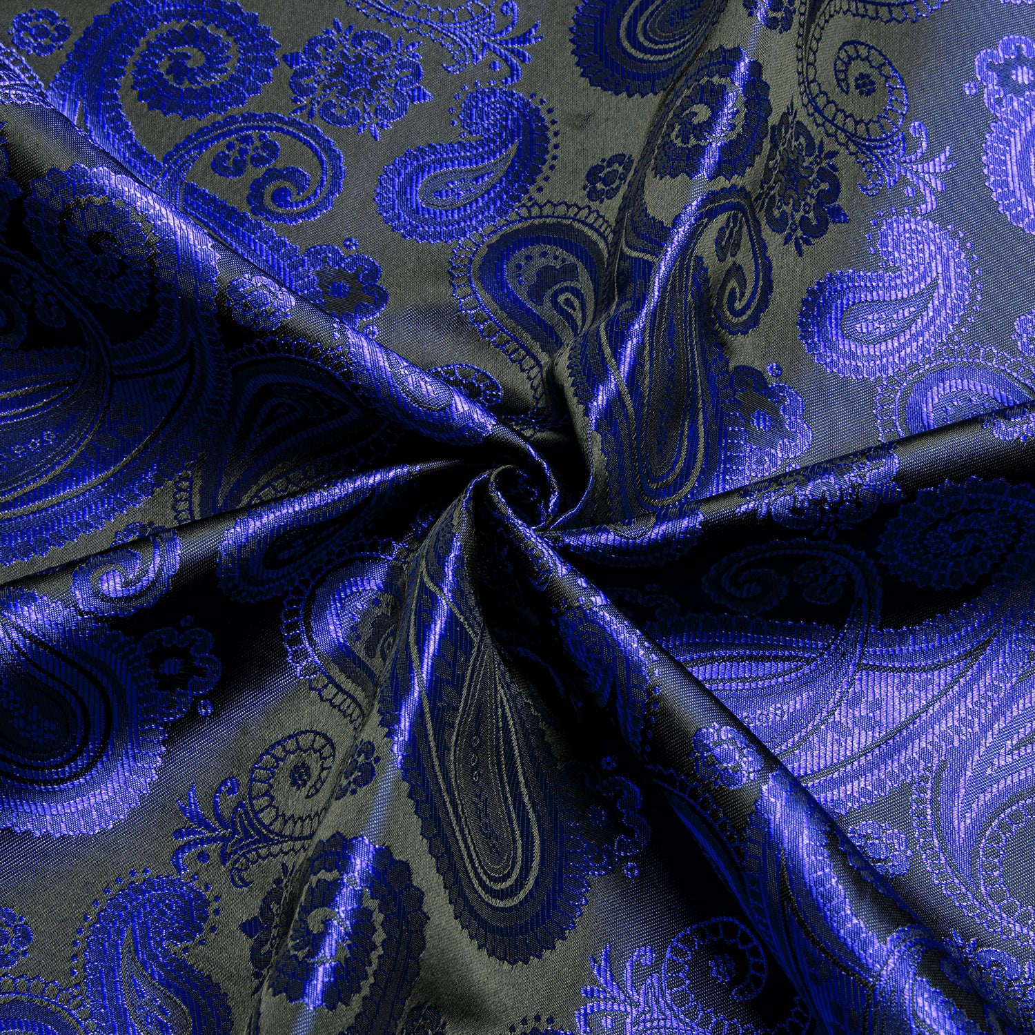 Royal Blue Black Paisley Silk Men's Long Sleeve Shirt Casual