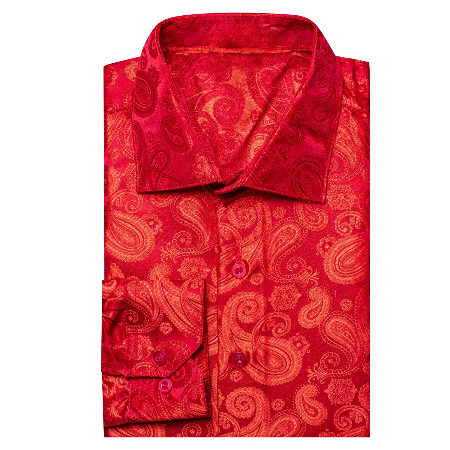 Fresh Red Paisley Silk Men's Long Sleeve Shirt Casual