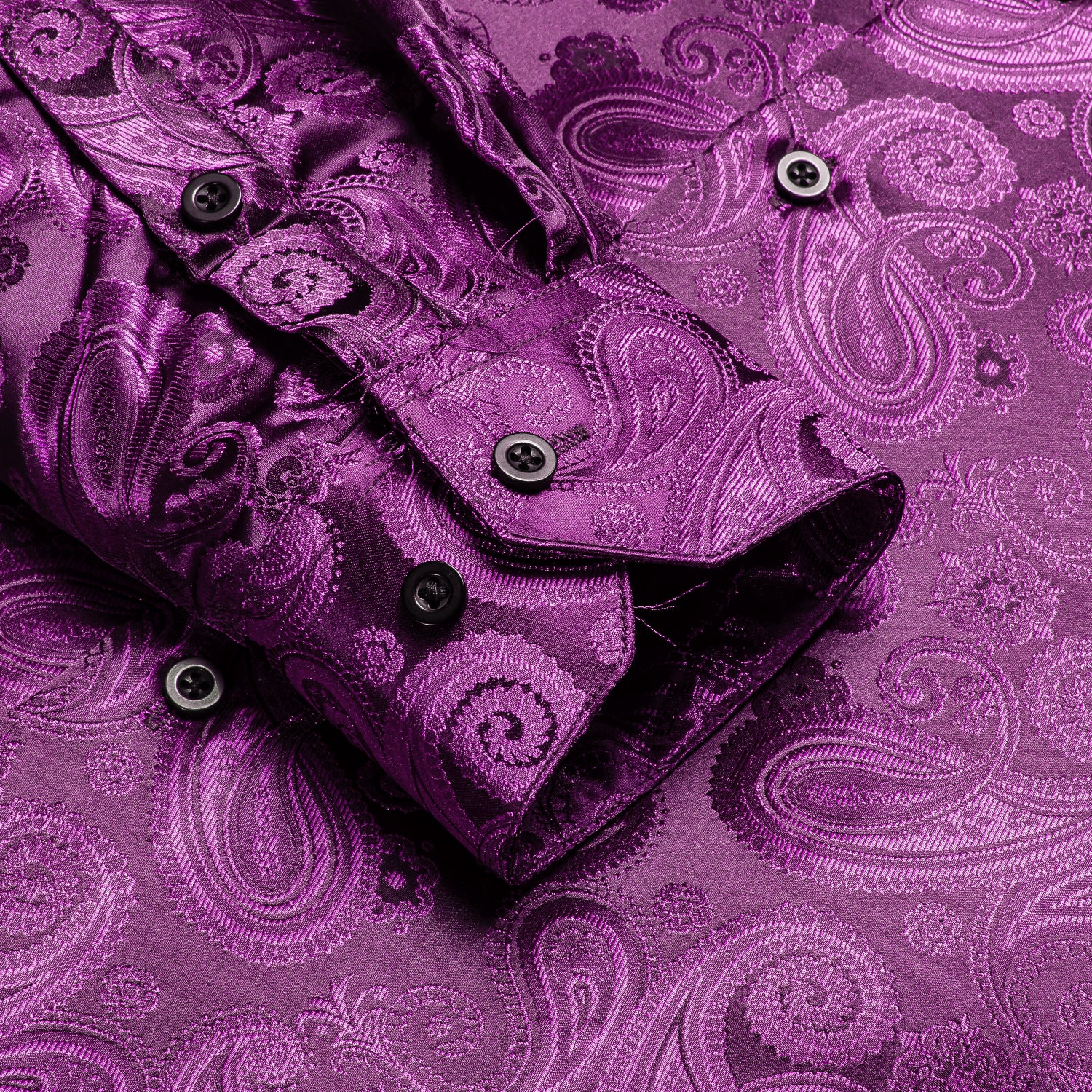 New Purple Paisley Silk Men's Long Sleeve Shirt Casual
