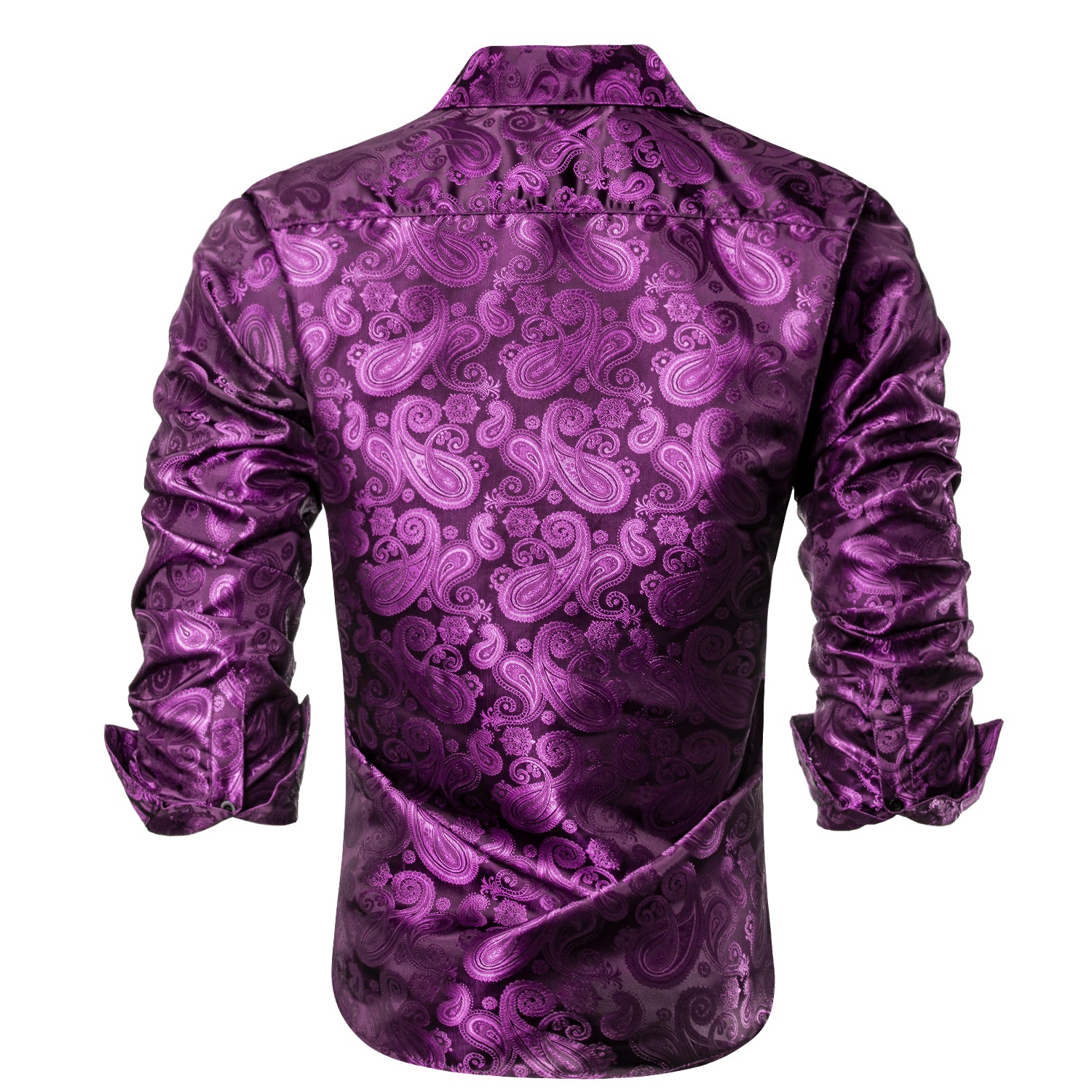 New Purple Paisley Silk Men's Long Sleeve Shirt Casual