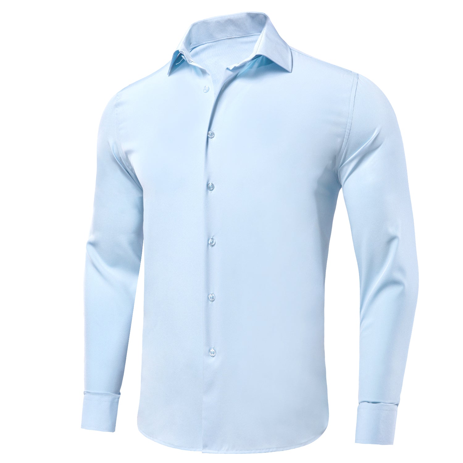 New Light Blue Solid Stretch Men's Long Sleeve Shirt