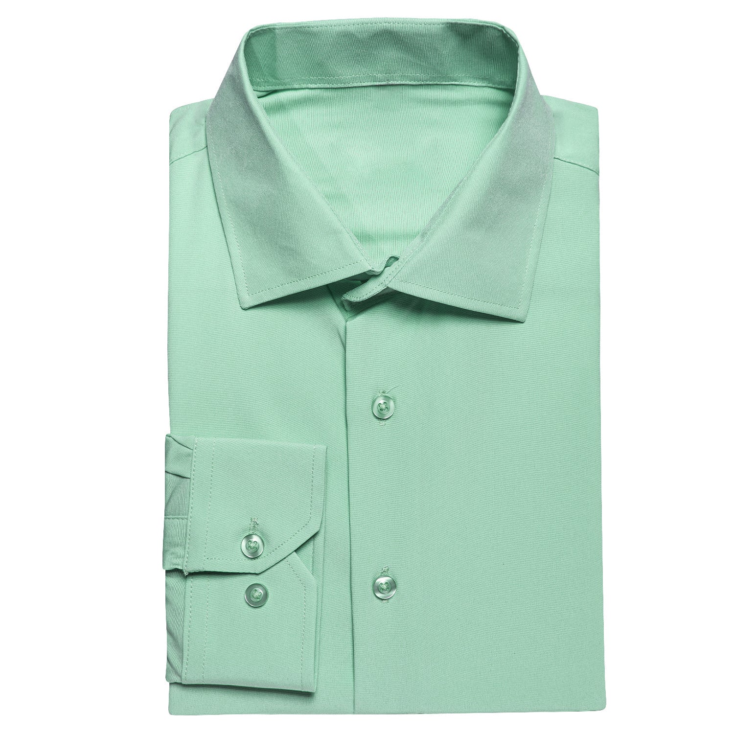 New Mint Green Solid Stretch Men's Long Sleeve Shirt