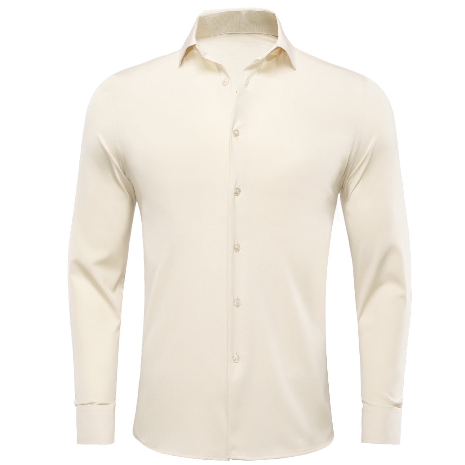 New Milk White Solid Stretch Men's Long Sleeve Shirt