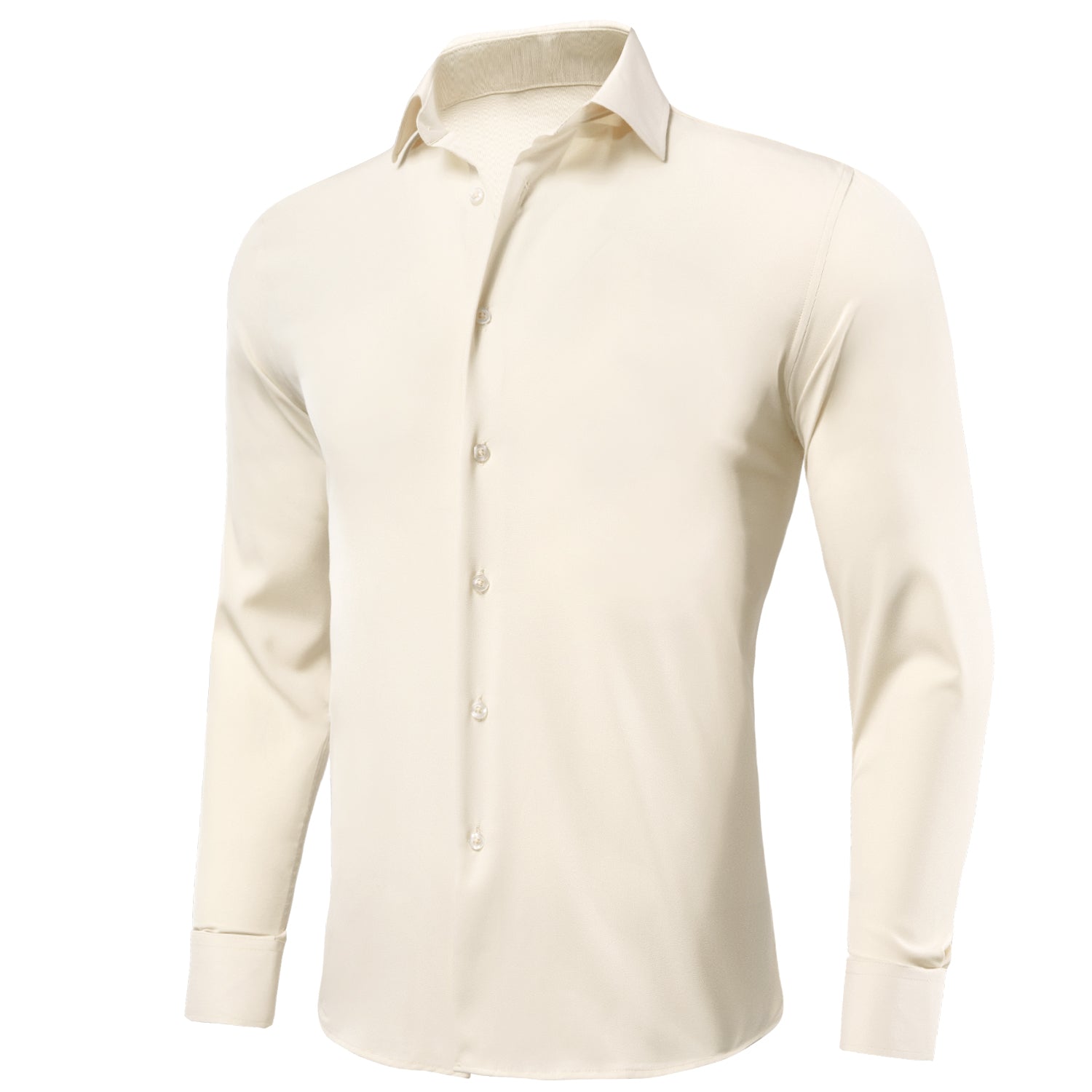 New Milk White Solid Stretch Men's Long Sleeve Shirt