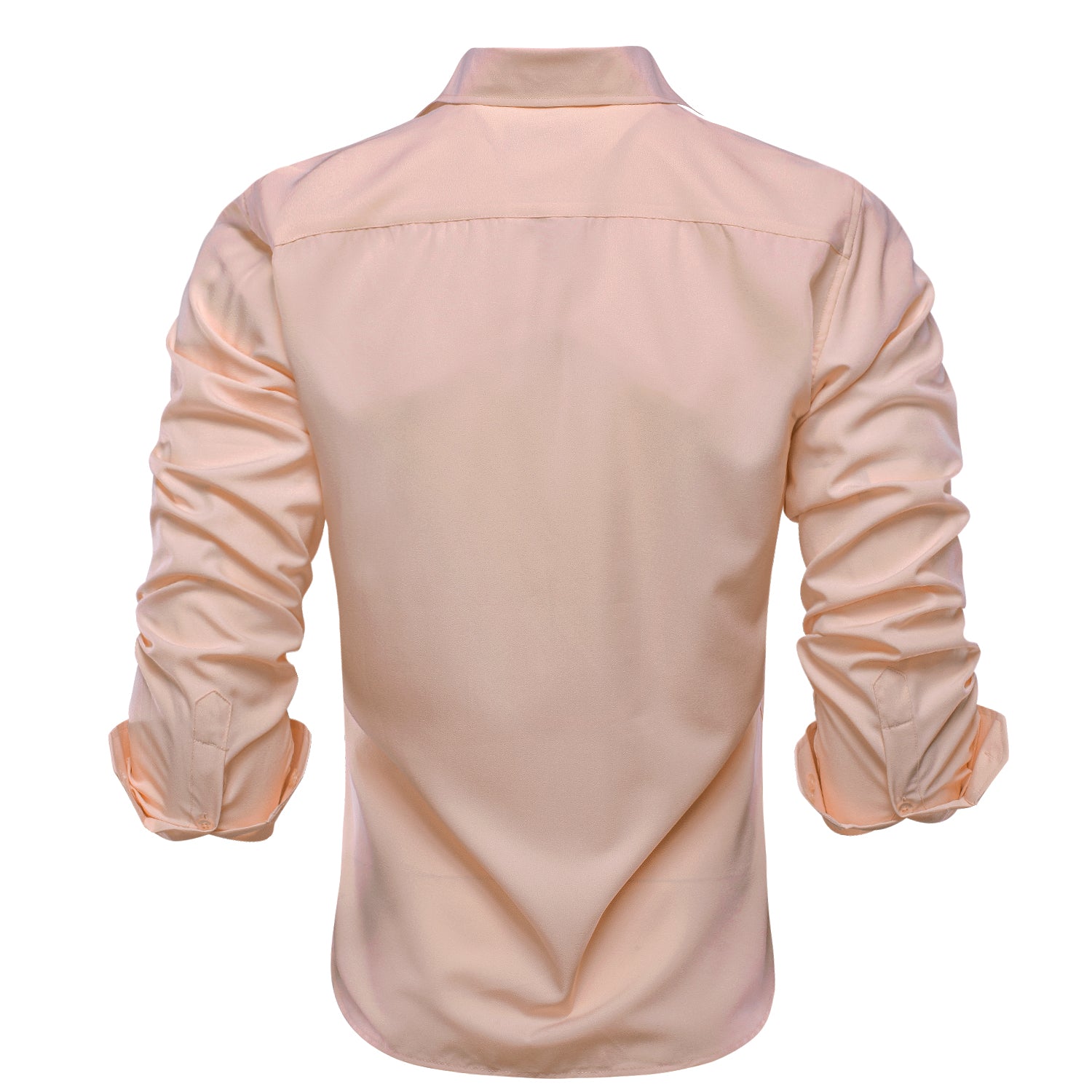 New Pink White Solid Stretch Men's Long Sleeve Dress Shirt