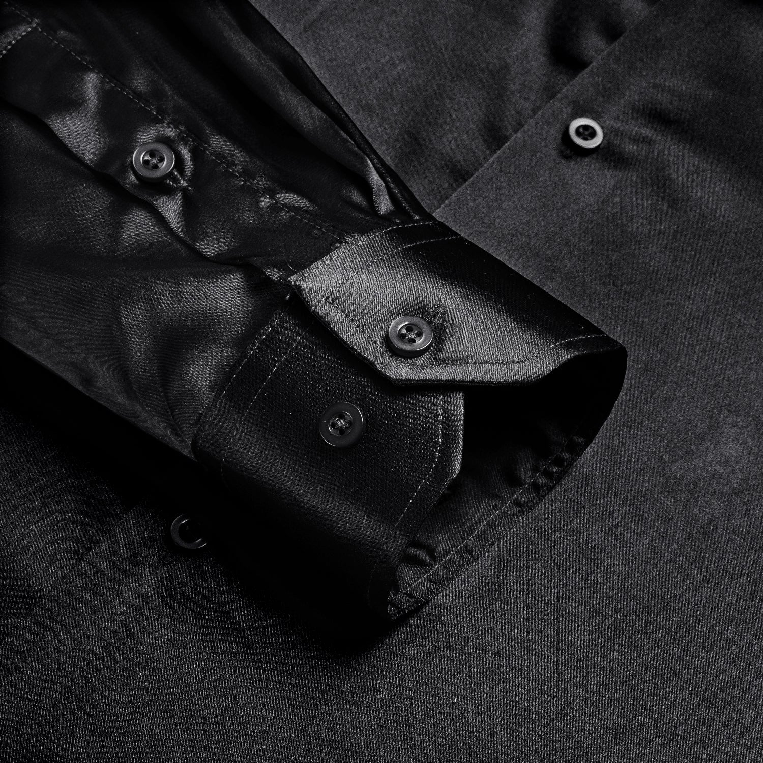 Black Solid Satin Men's Long Sleeve Dress Shirt